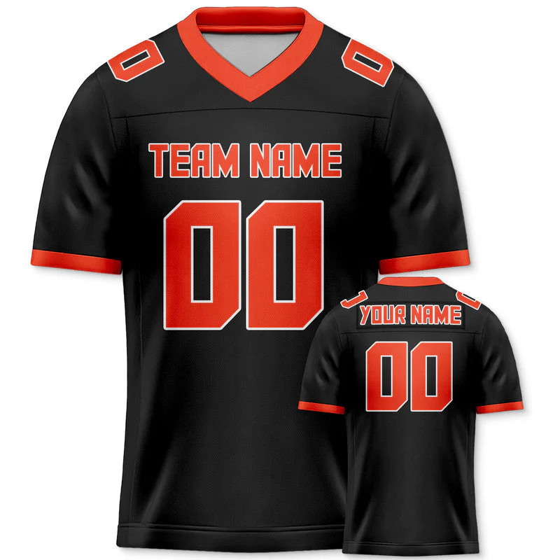 Custom Black Orange Mesh Authentic Football Jersey