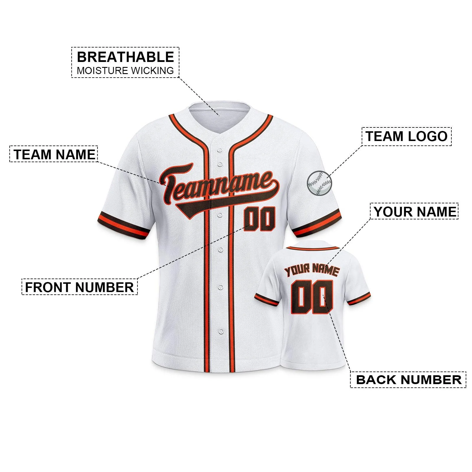 Custom White Brown-Orange Authentic Classic Baseball Jersey