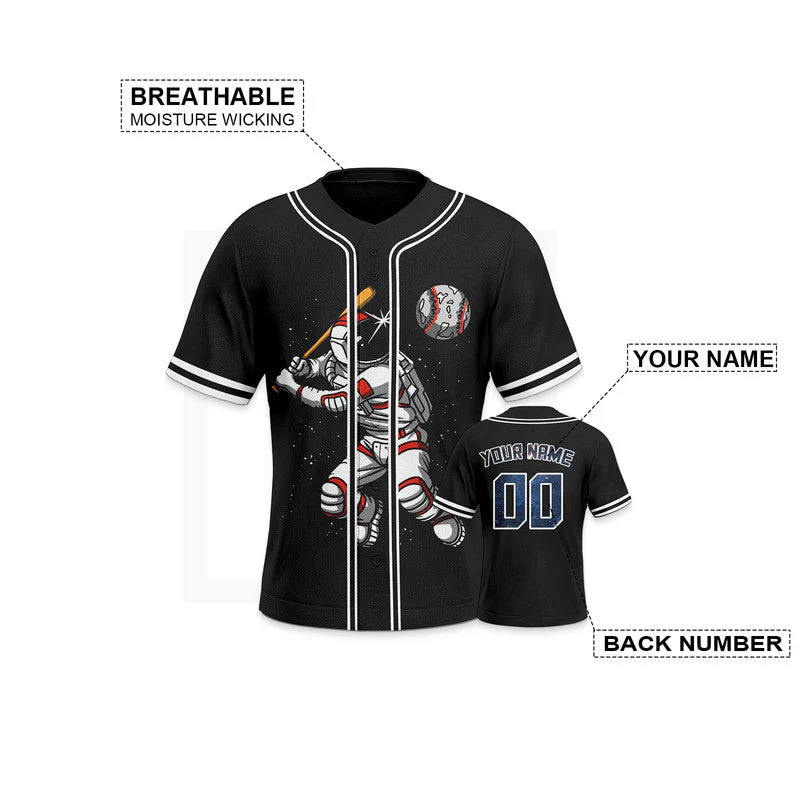 Custom Black Red-White 3D Pattern Design Space Authentic Baseball Jersey