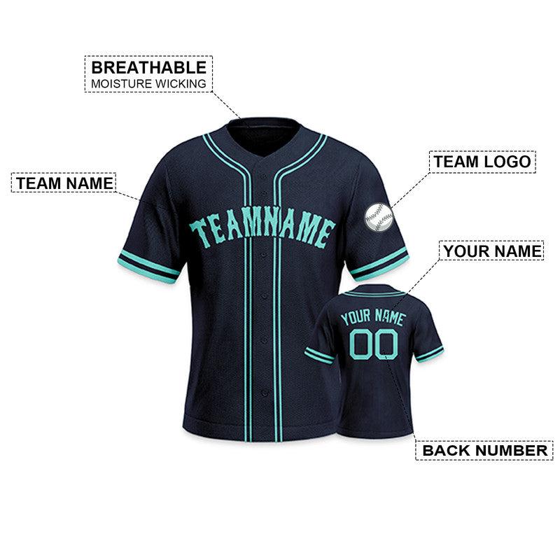 Custom Navy Aqua Authentic Baseball Jersey-2