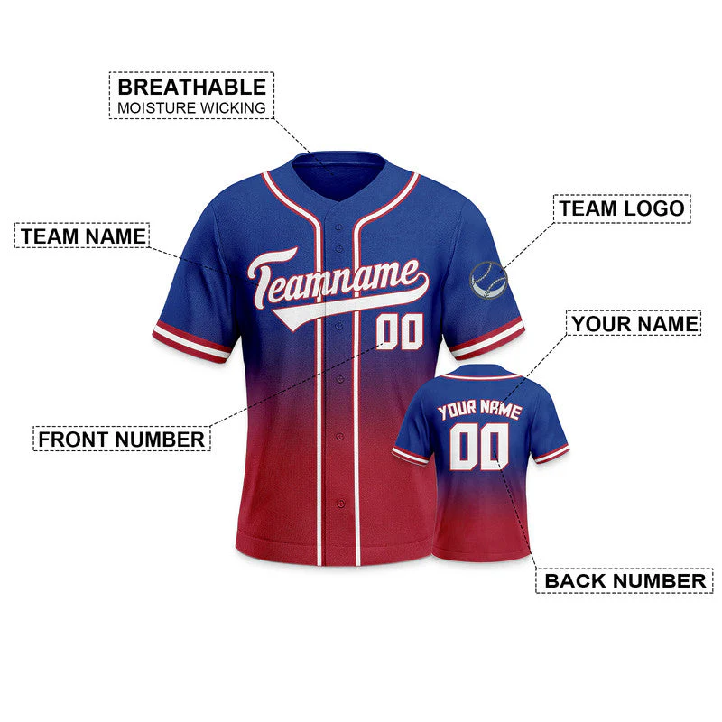 Custom Royal Red-White Authentic Fade Fashion Baseball Jersey-3
