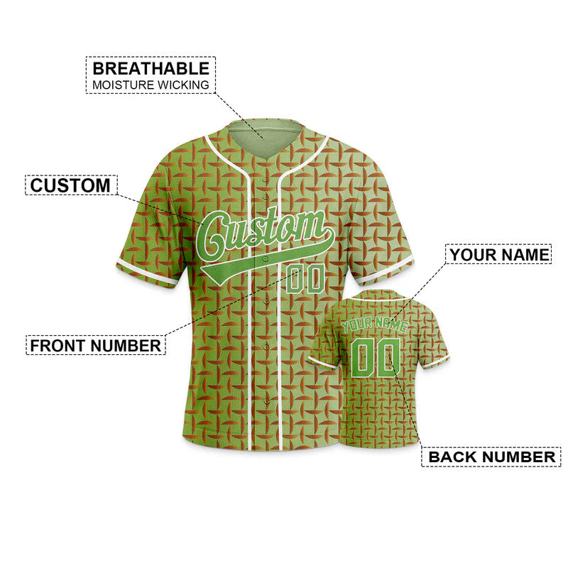 Custom Green Neon Green-White 3D Pattern Design Authentic Baseball Jersey