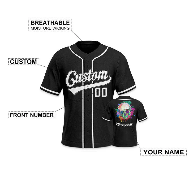 Custom Black Black-Gray Authentic Skull Fashion Baseball Jersey