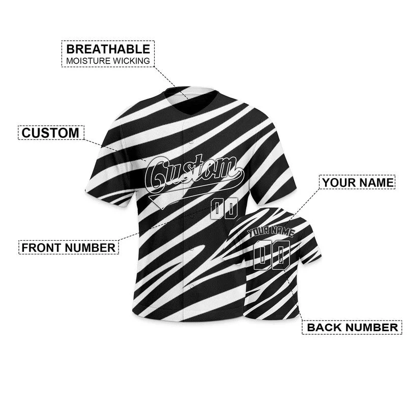 Custom Black White 3D Pattern Design Zebra And Peacock Authentic Baseball Jersey
