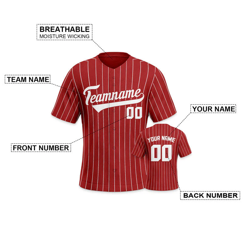 Custom Red Gray Pinstripe White Gray Authentic Baseball Jersey