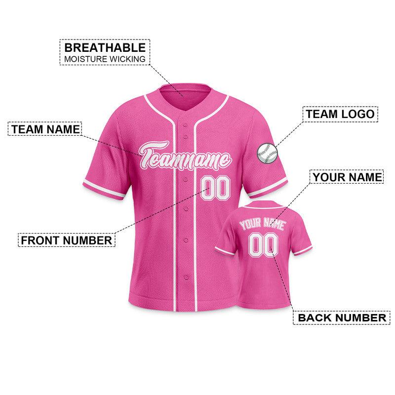 Custom Pink White Authentic Baseball Jersey-3