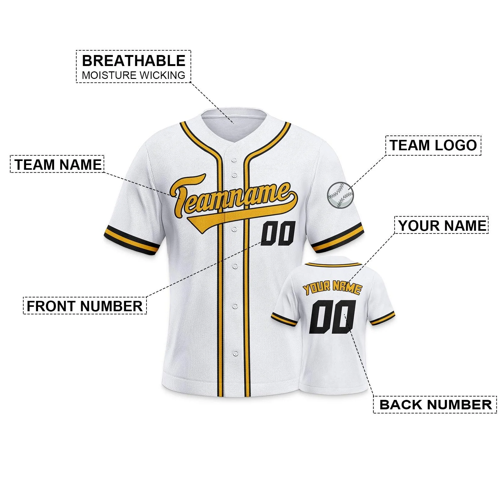 Custom White Black-Gold Authentic Classic Baseball Jersey